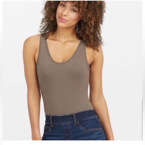 Spanx Tank Scoop neck bodysuit brown grey color large L - Picture 1 of 10